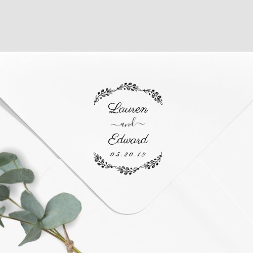Elegant Laurel Couple Names Wedding Save the Date Self_inking Stamp