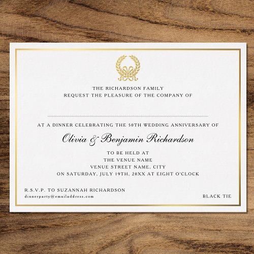 Elegant Laurel Crown Handwritten Party Gold Foil Invitation
