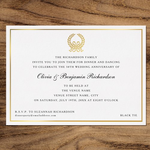 Elegant Laurel Crown Personalized Party Gold Foil Foil Invitation