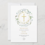 Elegant Laurel Garland Funeral Memorial Gold Cross Thank You Card