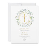 Elegant Laurel Garland Funeral Memorial Gold Cross Thank You Card Elegant Laurel Garland Funeral Memorial Gold Cross Thank You Card