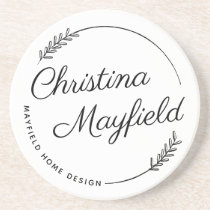 Elegant Laurel Leaves Personalized Name Business Coaster