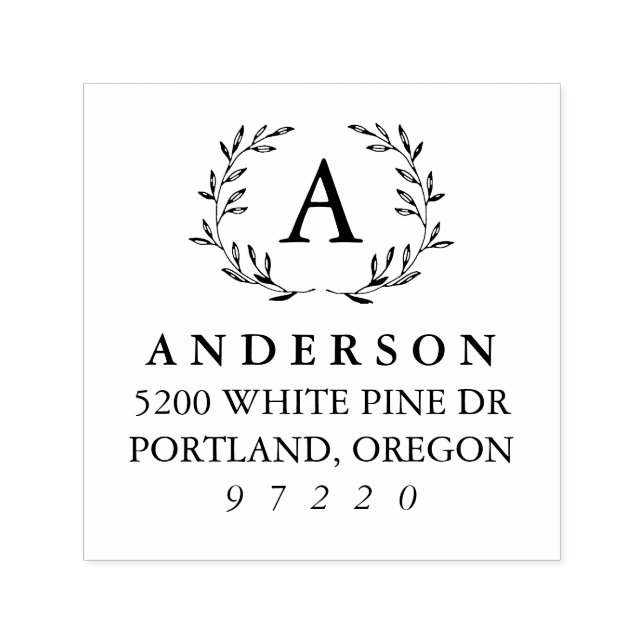 Elegant Laurel Monogram Return Address Self-inking Stamp (Design)