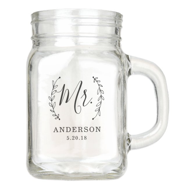 Elegant Laurel Personalized Mr. Wedding Mason Jar