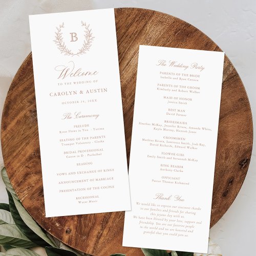 Elegant Laurel Wreath Crest Monogram Wedding Program