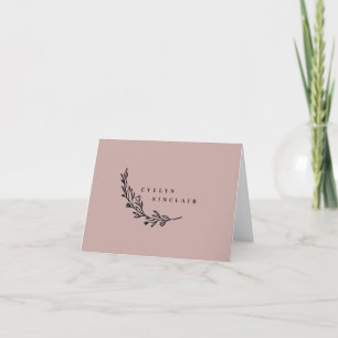 Elegant Laurel Wreath Dusty Pink Black Folded Letterpress Thank You Card