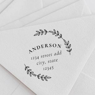 Elegant Laurel Wreath Family Name Return Address Rubber Stamp