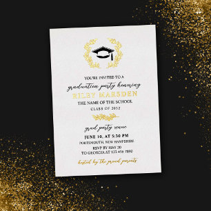 Elegant Laurel Wreath Graduation Party Gold Foil Invitation