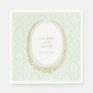 Elegant Laurel Wreath | Green Damask Napkins