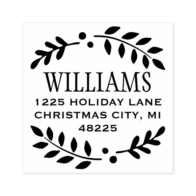 Elegant Laurel Wreath Holiday Return Address Rubber Stamp (Imprint)