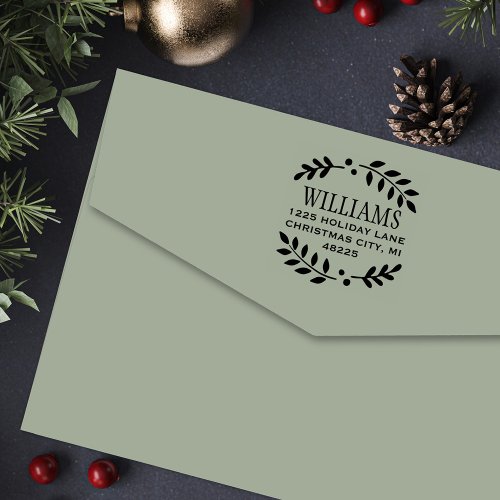 Elegant Laurel Wreath Holiday Return Address Self_inking Stamp