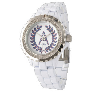 Elegant Laurel Wreath Monogram A Stars and Stripes Watch