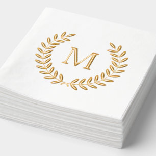 Elegant Laurel Wreath Monogram Family Wedding Foil Napkins