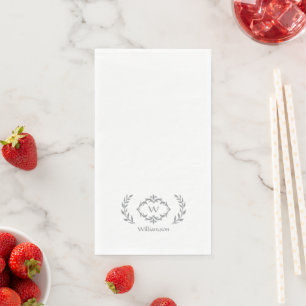 Elegant Laurel Wreath Monogram Gray  Paper Guest Towels