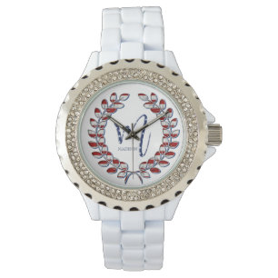 Elegant Laurel Wreath Monogram M Stars and Stripes Watch