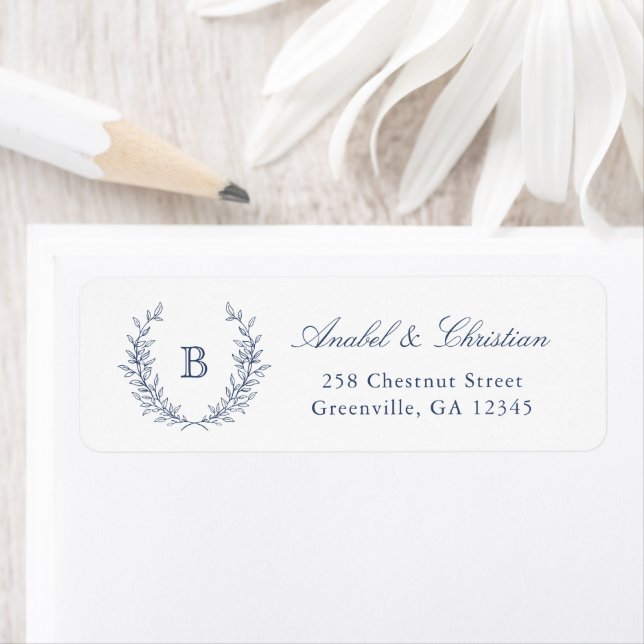 Elegant Laurel Wreath Monogram Return Address Label (Insitu)