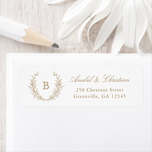 Elegant Laurel Wreath Monogram Return Address Label (Insitu)