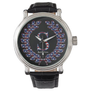 Elegant Laurel Wreath Monogram S Stars and Stripes Watch
