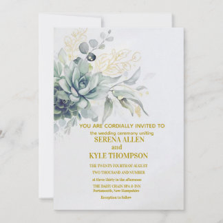 Elegant Laurel Wreath Monogram Typography Wedding  Invitation