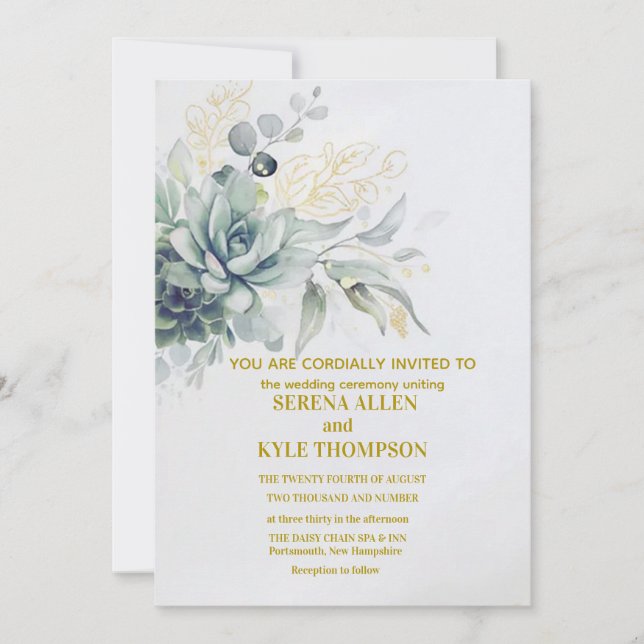 Elegant Laurel Wreath Monogram Typography Wedding  Invitation (Front)