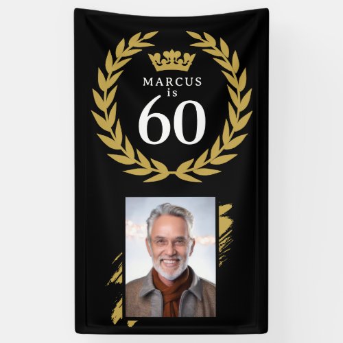Elegant Laurel Wreath Photo 60th Birthday Banner