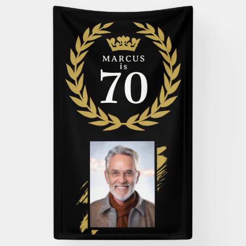 Elegant Laurel Wreath Photo 70th Birthday Banner