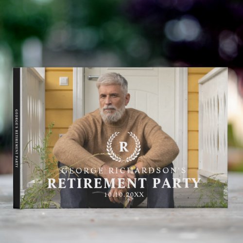 Elegant Laurel Wreath Photo Retirement Party Guest Book