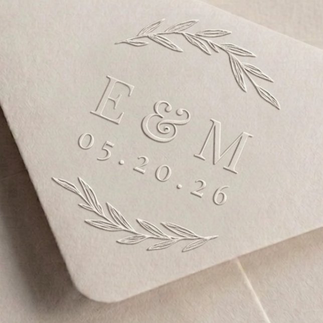 Elegant Laurel Wreath Wedding Monogram Embosser (Creator Uploaded)