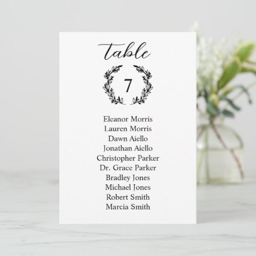Elegant Laurel Wreath Wedding Table Seating Card