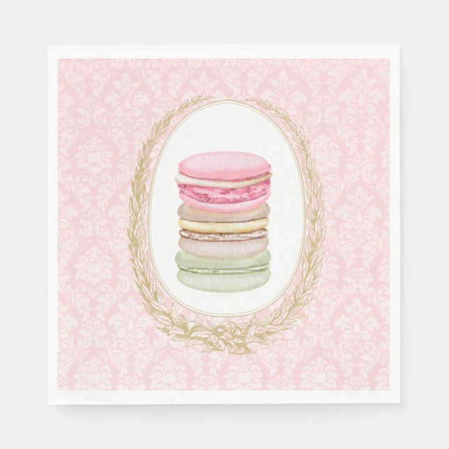 Elegant Laurel Wreath with Pastel Macarons Napkins (Front)