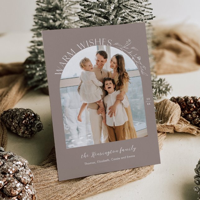 Elegant Laurels Arch Photo Holiday Card - Taupe (Creator Uploaded)
