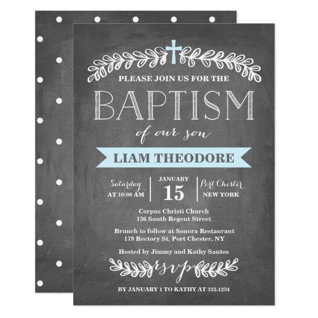 Elegant Laurels Blue | Baptism Invitation