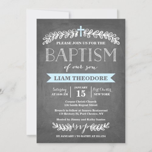 Elegant Laurels Blue  Baptism Invitation