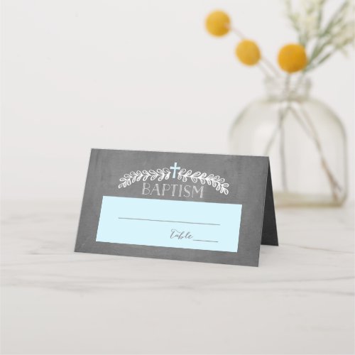 Elegant Laurels Blue  Baptism Placecard