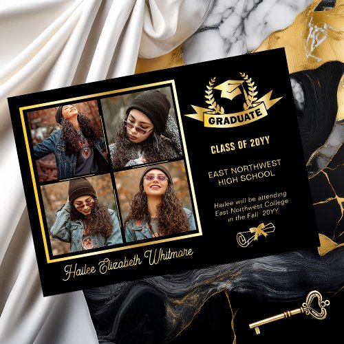 Elegant Laurels Four Photo Graduation Announcement
