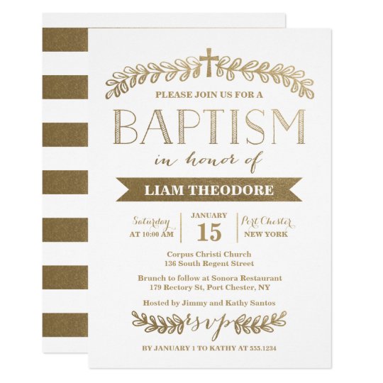 elegant laurels gold baptism invitation zazzle com