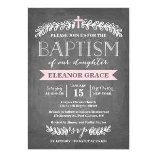 Elegant Laurels Pink | Baptism Invitation