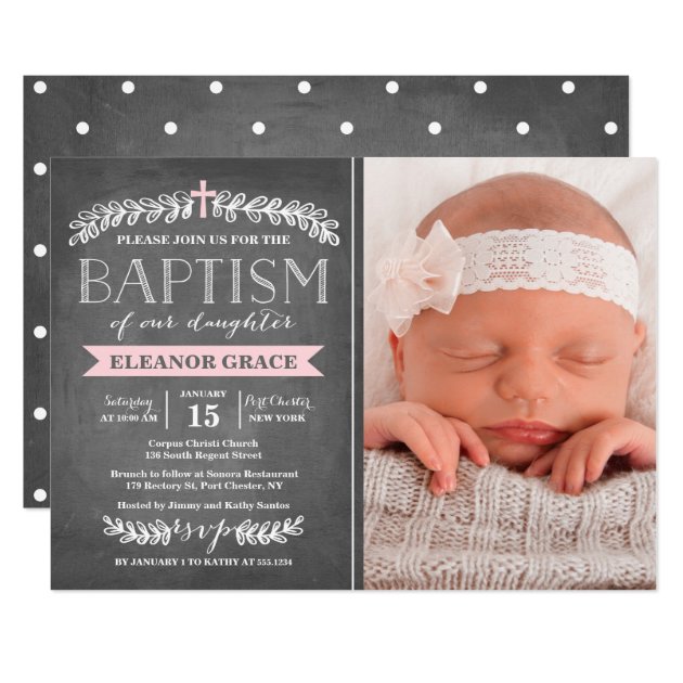 Elegant Laurels Pink | Baptism Invitation