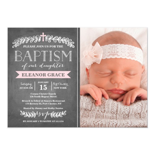Elegant Laurels Pink | Baptism Invitation