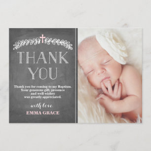 Elegant Laurels Pink   Baptism Photo Thank You