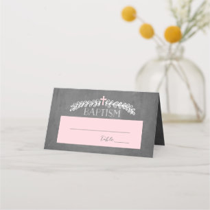 Elegant Laurels Pink Baptism Placecard