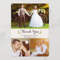 Elegant Laurels Wedding Thank You Photo Flat Card