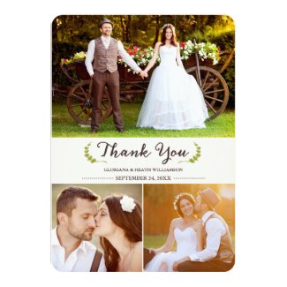 Elegant Laurels Wedding Thank You Photo Flat Card