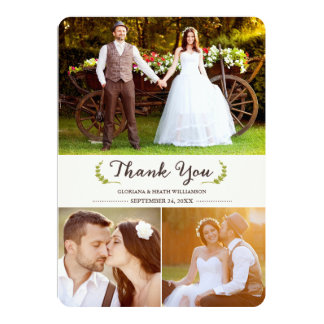 Elegant Laurels Wedding Thank You Photo Flat Card