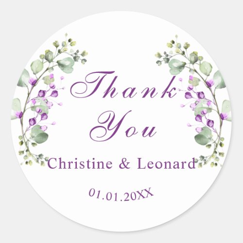 Elegant Lavander Flowers Wedding Thank You Classic Round Sticker