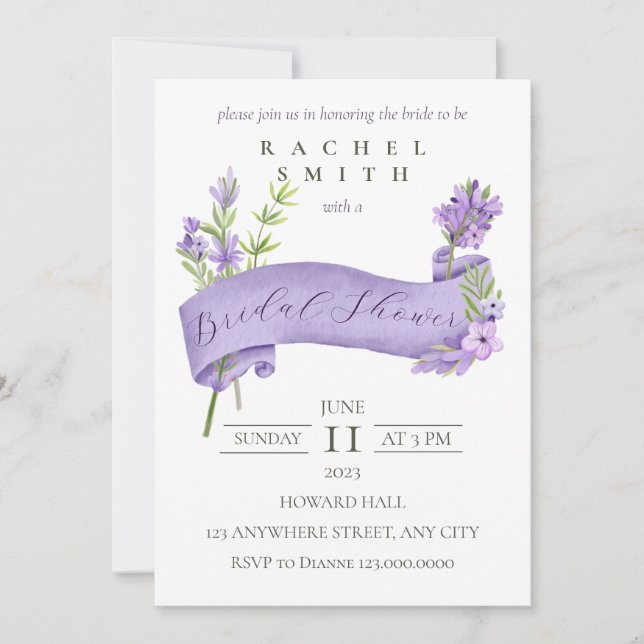 Elegant Lavendar Bridal Shower Invitation (Front)