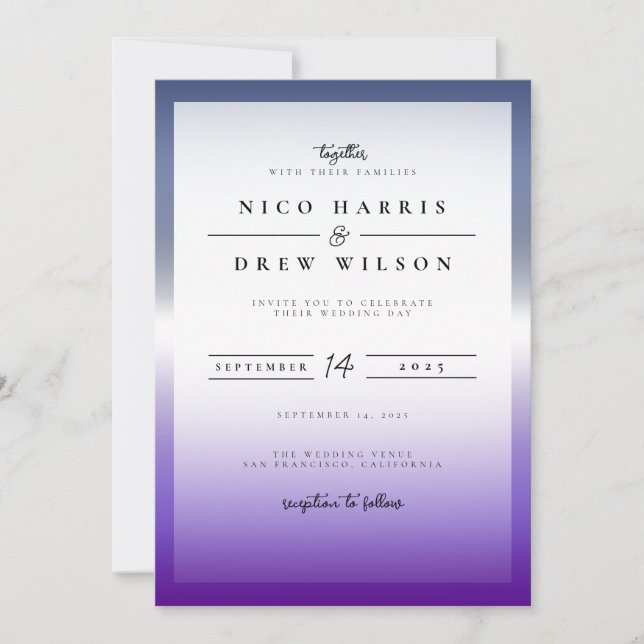Elegant Lavendar Lesbian Pride Wedding  Invitation (Front)