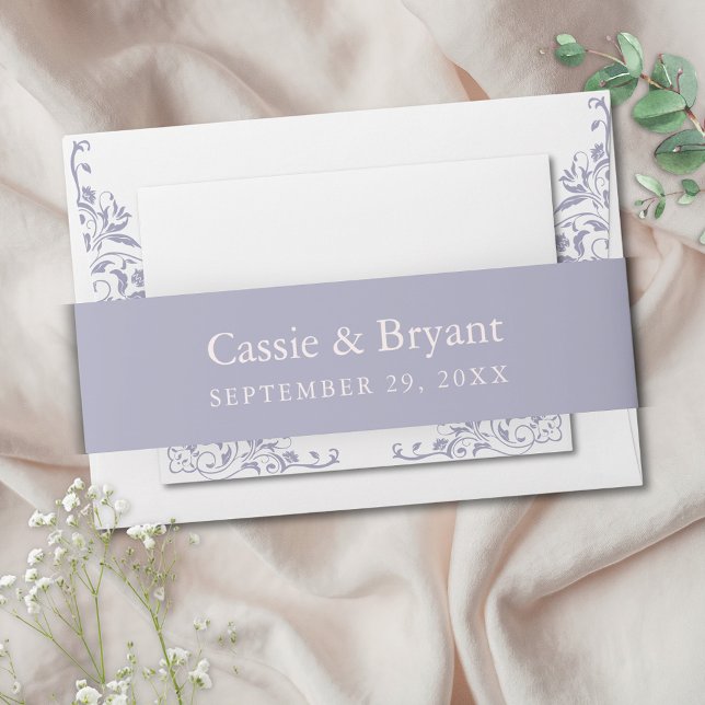 Elegant Lavendar Purple French Lilac Wedding  Invitation Belly Band (Elegant lavendar purple belly bands for french lilac theme wedding invtitation suite stationery)