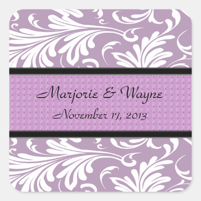 ELEGANT LAVENDAR  SWIRL CUSTOM  WEDDING STICKERS (Front)