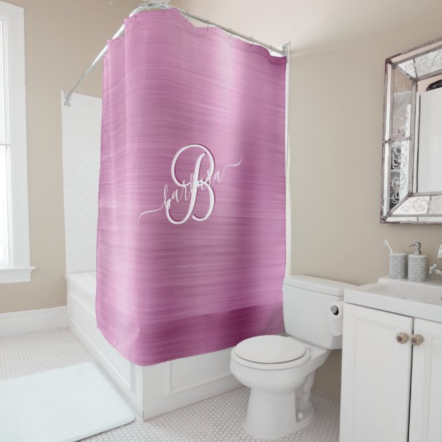 Elegant Lavender 3 Color Monogram w/Name  Shower Curtain (In Situ)